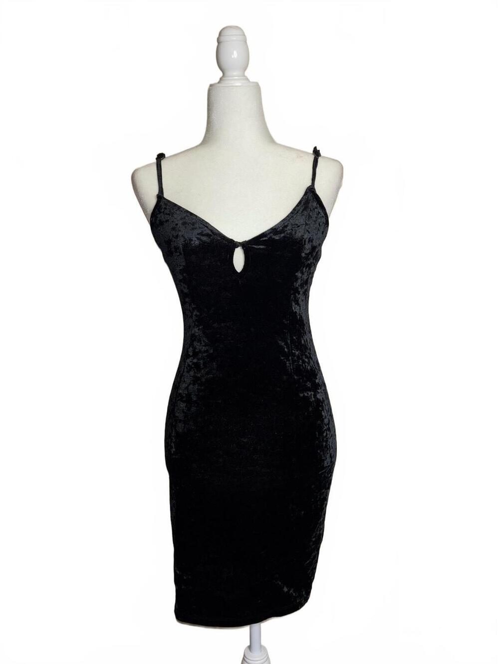Kendall & Kylie Black Crushed Velvet Bodycon Mini Dress